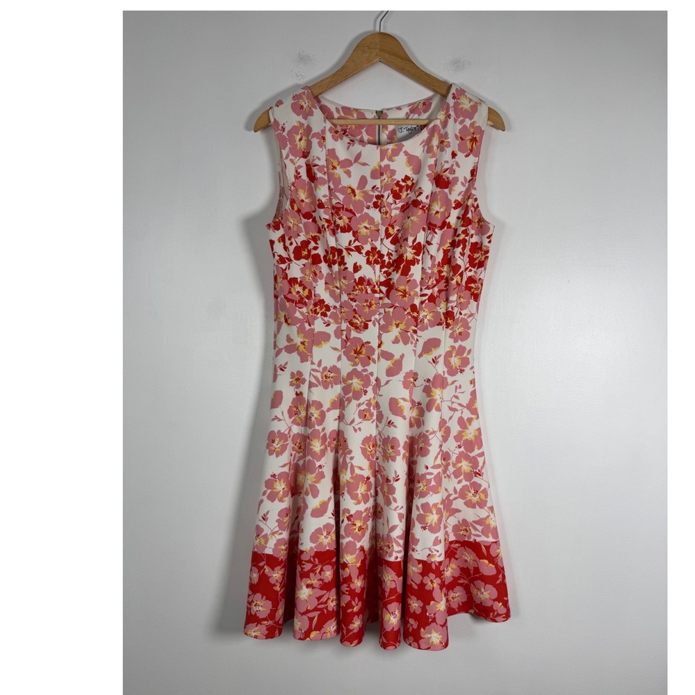 Tropicalcore J. Taylor Womens 14 Fit & Flare Dress Pink Red Floral Hibiscus